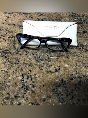 Valentino Black Cat-Eye Glasses with White Logo Case